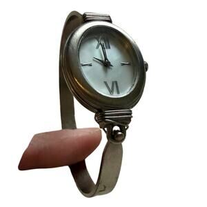 J. Jill Wristwatch Bangle Mother of Pearl Dial 90s Vintage Women OS Silver Tone